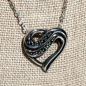 Estate Sterling Silver Marcasite Heart Pendant and 925 Necklace Chain ❤️ Stamped